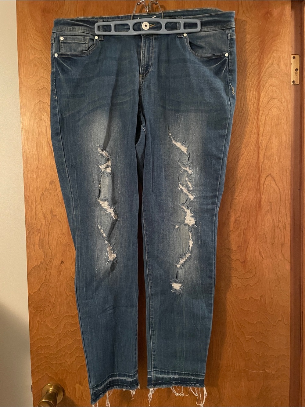 INC International Concepts Women's Distressed Skinny Jeans - Blue, 16